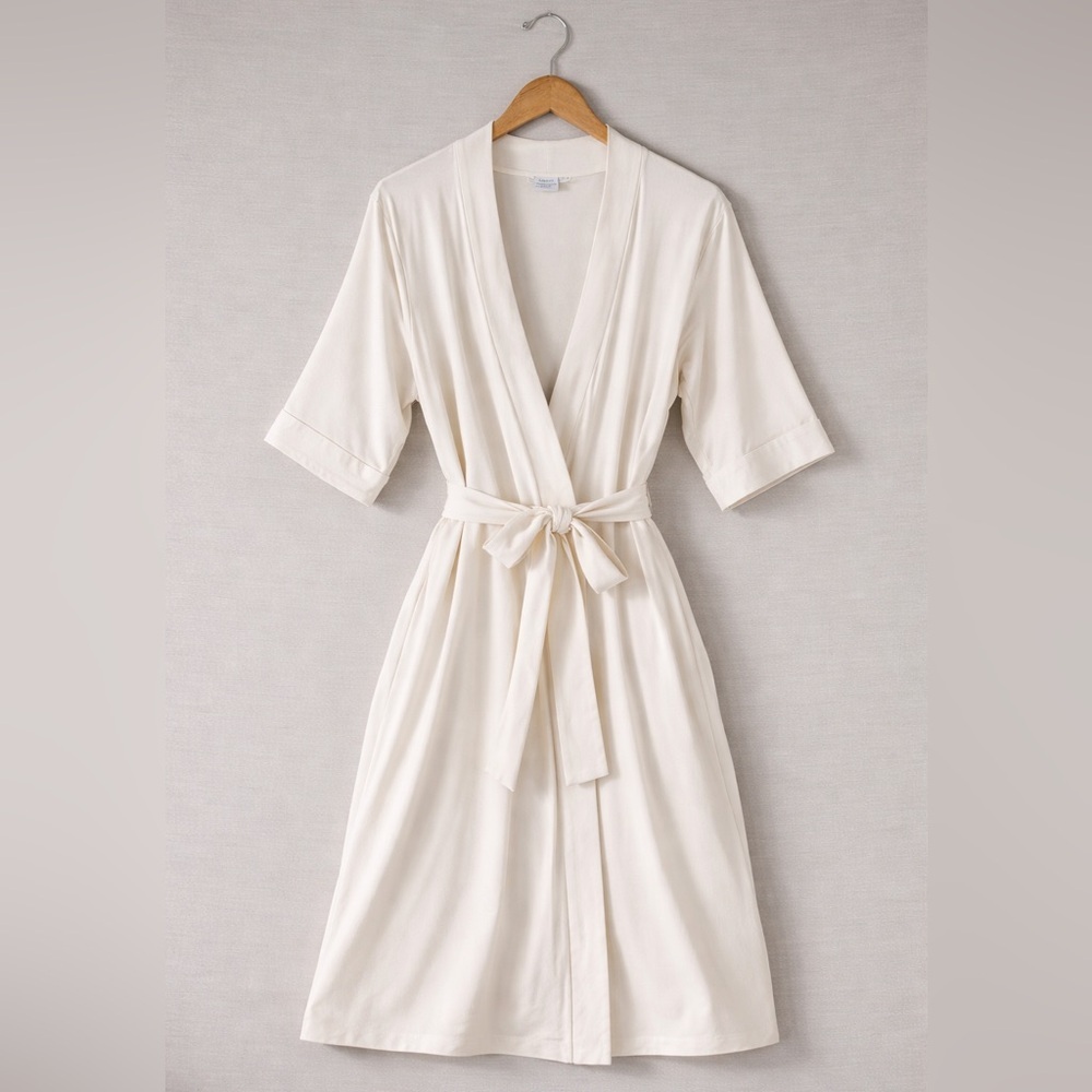 Quince Cream Wrap Robe with Tie Belt - Picture 1 of 7